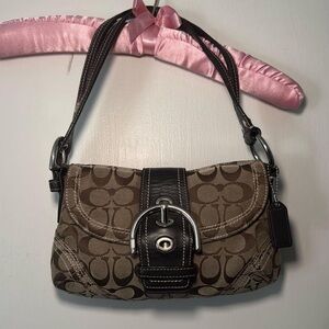 Coach Tan and Black Signature Shoulder Bag